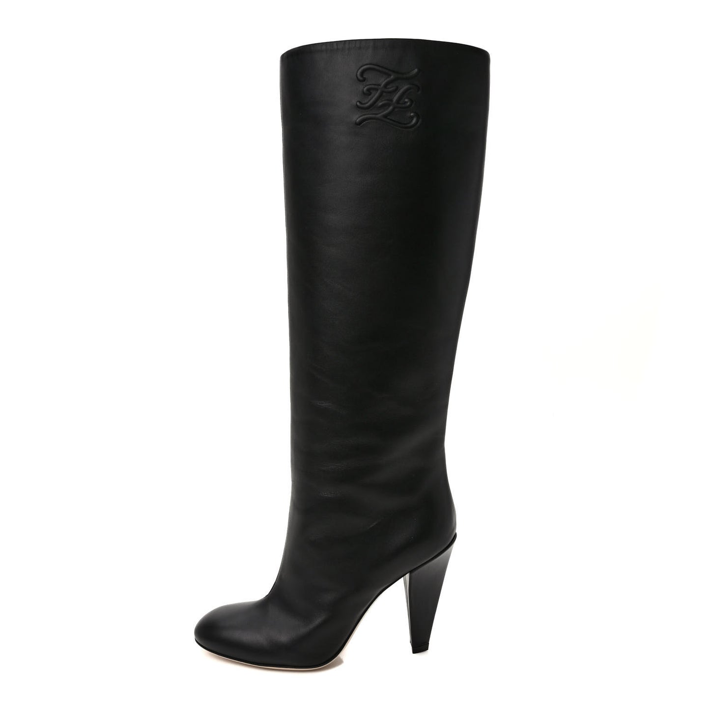 Vitello Karligraphy Embossed Knee High Boots 37 Black