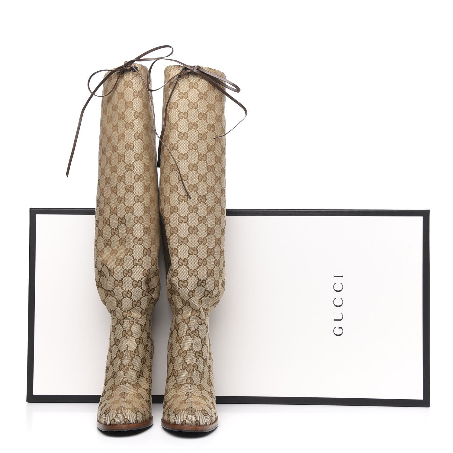 Gucci Monogram Lisa Mid Heel Boots 38 Beige Ebony 7 of 7