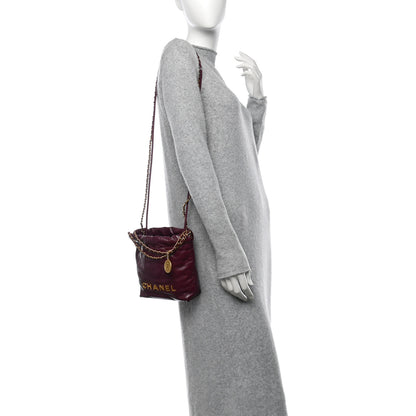 Chanel Shiny Calfskin Quilted Mini Chanel 22 Dark Purple 2 of 10