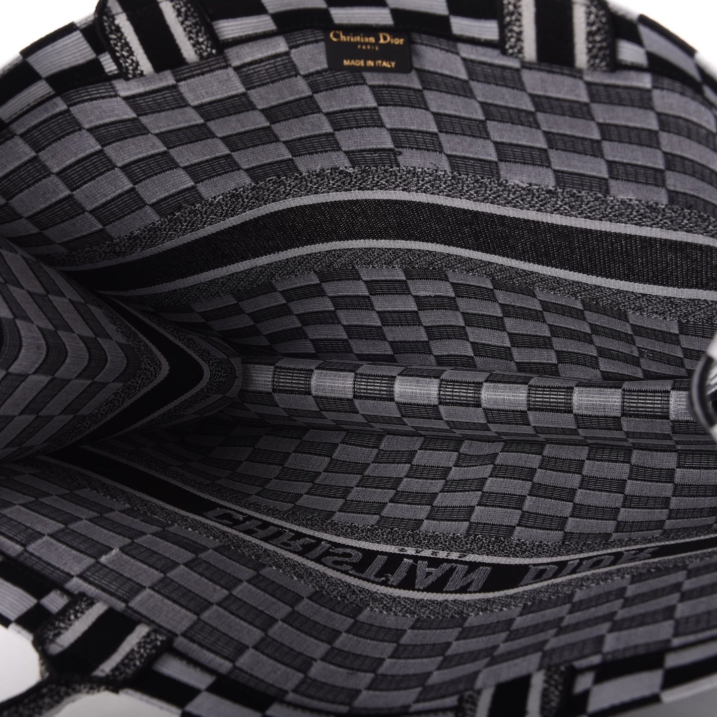 Canvas Embroidered Checkered Book Tote Black White