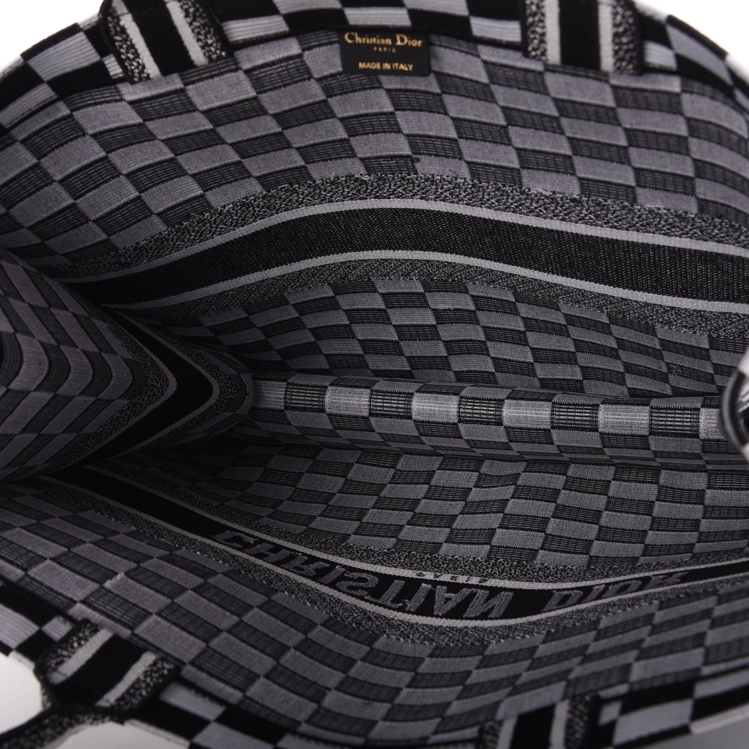 Christian Dior Canvas Embroidered Checkered Book Tote Black White 5 of 7