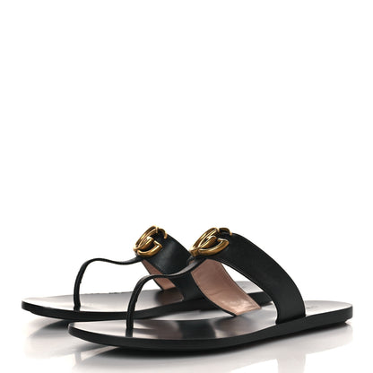 Gucci Calfskin GG Marmont Thong Sandals 37 Black 3 of 7