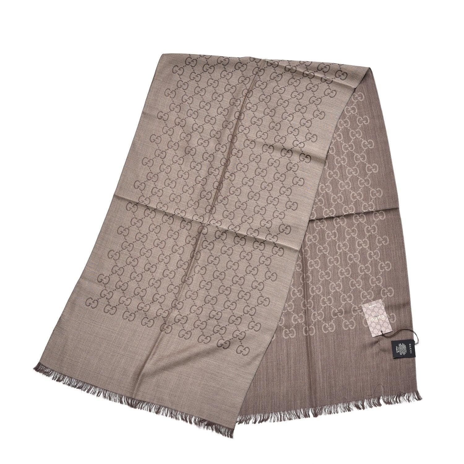 Gucci Wool Silk Monogram Fringe Scarf Brown 3 of 7