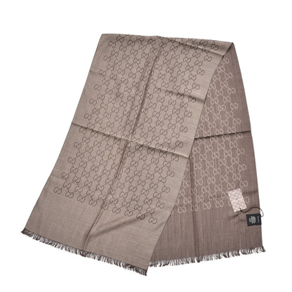 Gucci Wool Silk Monogram Fringe Scarf Brown 3 of 7