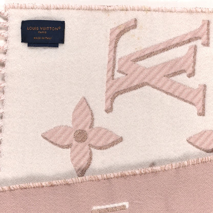 Louis Vuitton Wool Silk Logomania Essential Shine Scarf Pink 3 of 3