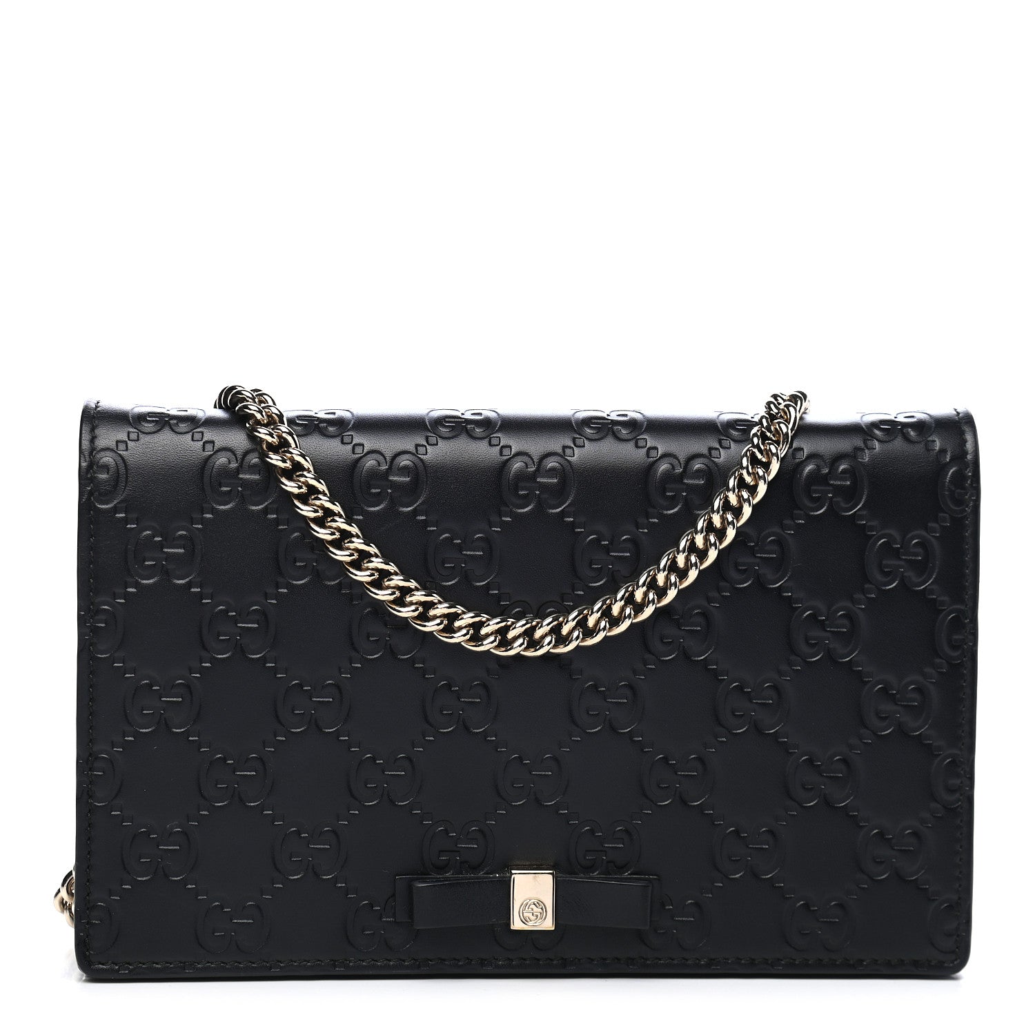 Gucci Guccissima Signature Bowy Chain Wallet Black 1 of 9