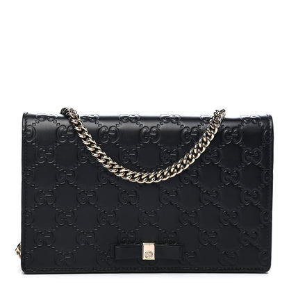 Gucci Guccissima Signature Bowy Chain Wallet Black 1 of 9