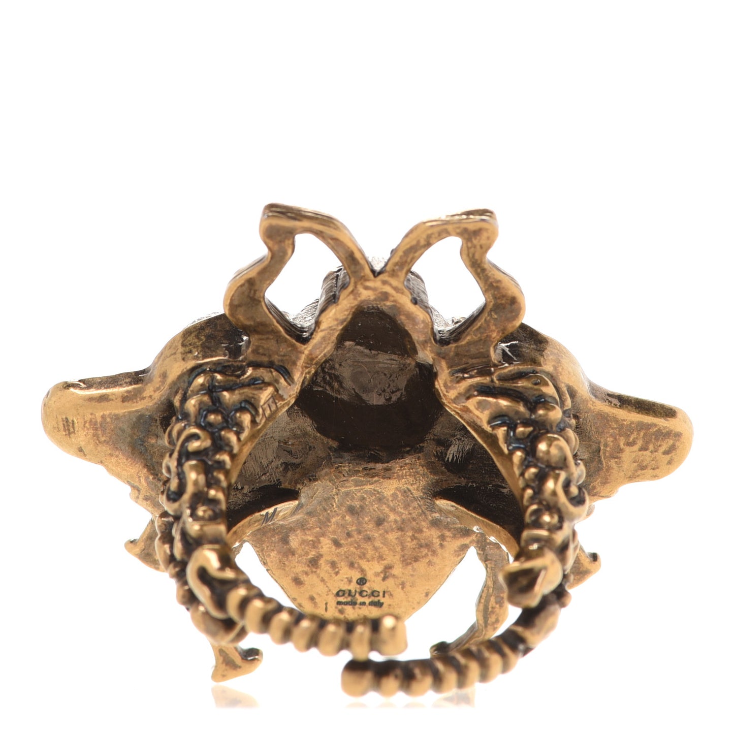 Metal Crystal Pearl Bee Multifinger Ring Aged Gold