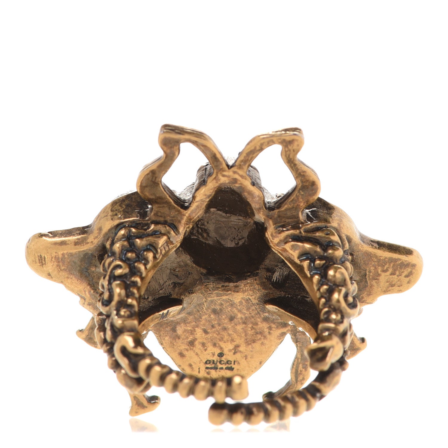Gucci Metal Crystal Pearl Bee Multifinger Ring Aged Gold 3 of 4