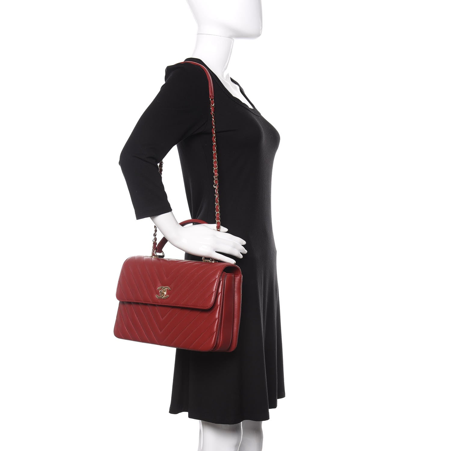 Chanel Lambskin Chevron Quilted Medium Trendy CC Dual Handle Flap Bag Red 2 of 13