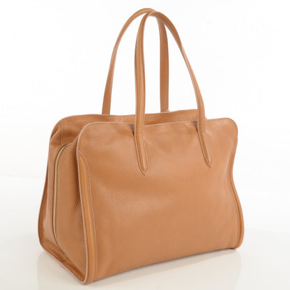 Alexander McQueen Pebbled Calfskin Large Skull Padlock Zip Around Tote Burnt Camel 3 of 7