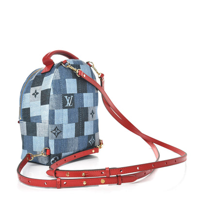 Louis Vuitton Denim Damier Monogram Patchwork Palm Springs Backpack Mini Blue Rouge 3 of 9