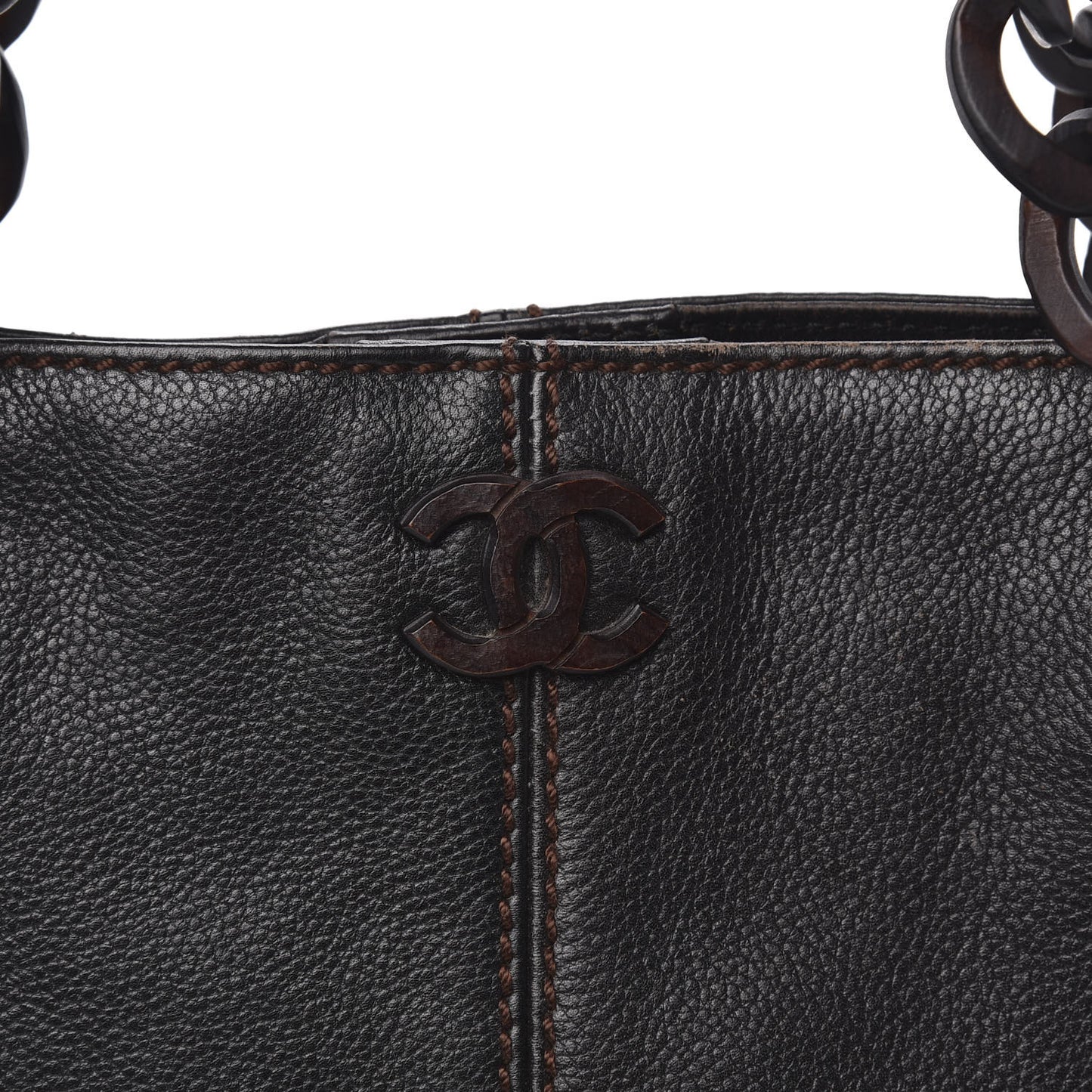 Calfskin Wood Chain Tote Black
