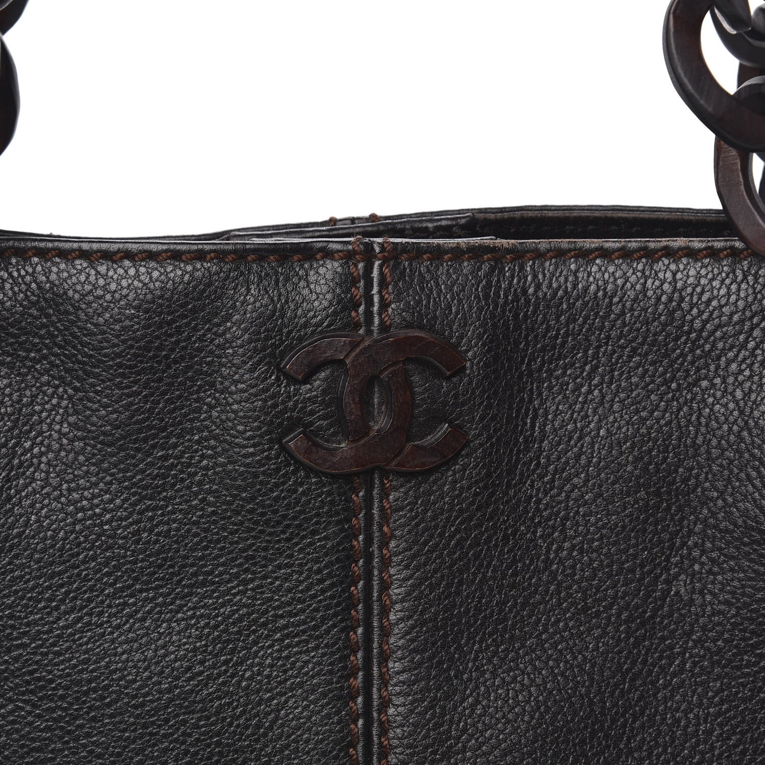 Chanel Calfskin Wood Chain Tote Black 14 of 15