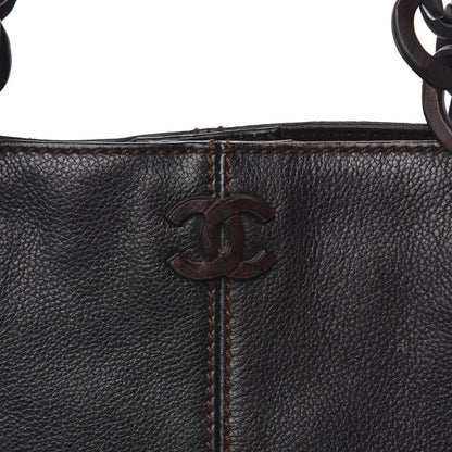 Chanel Calfskin Wood Chain Tote Black 14 of 15