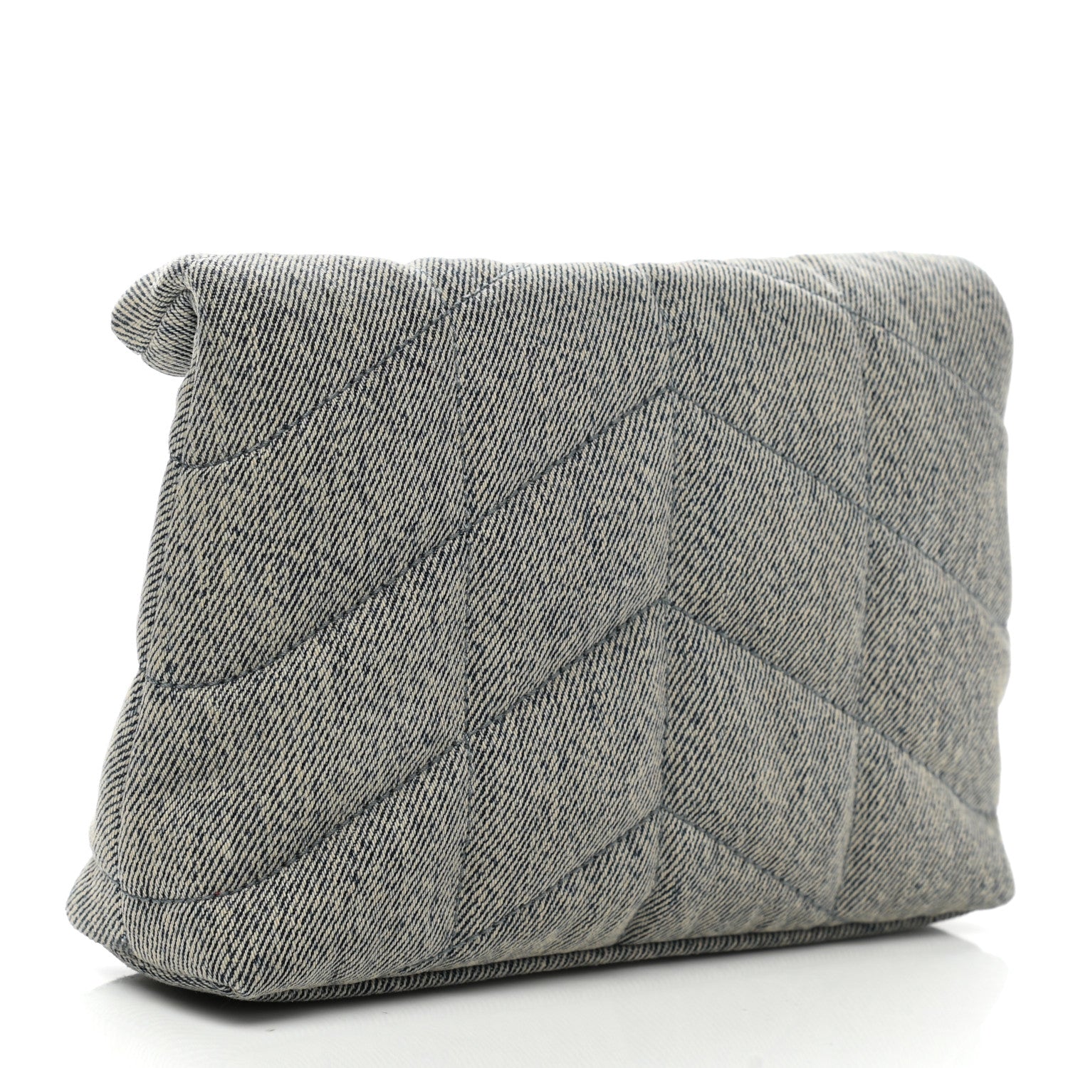 Saint Laurent Denim Quilted Monogram Loulou Puffer Pouch Clutch Blue Gray Light Azur 4 of 8