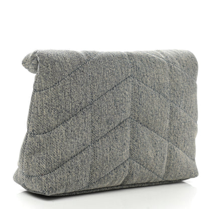 Saint Laurent Denim Quilted Monogram Loulou Puffer Pouch Clutch Blue Gray Light Azur 4 of 8