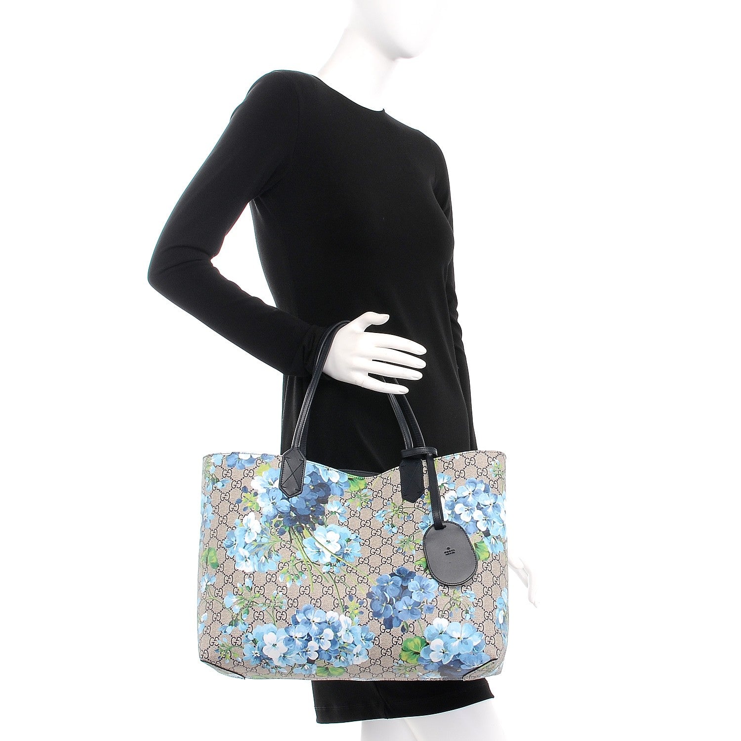 Gucci GG Supreme Monogram Blooms Medium Reversible Tote Beige Blue Navy 3 of 13
