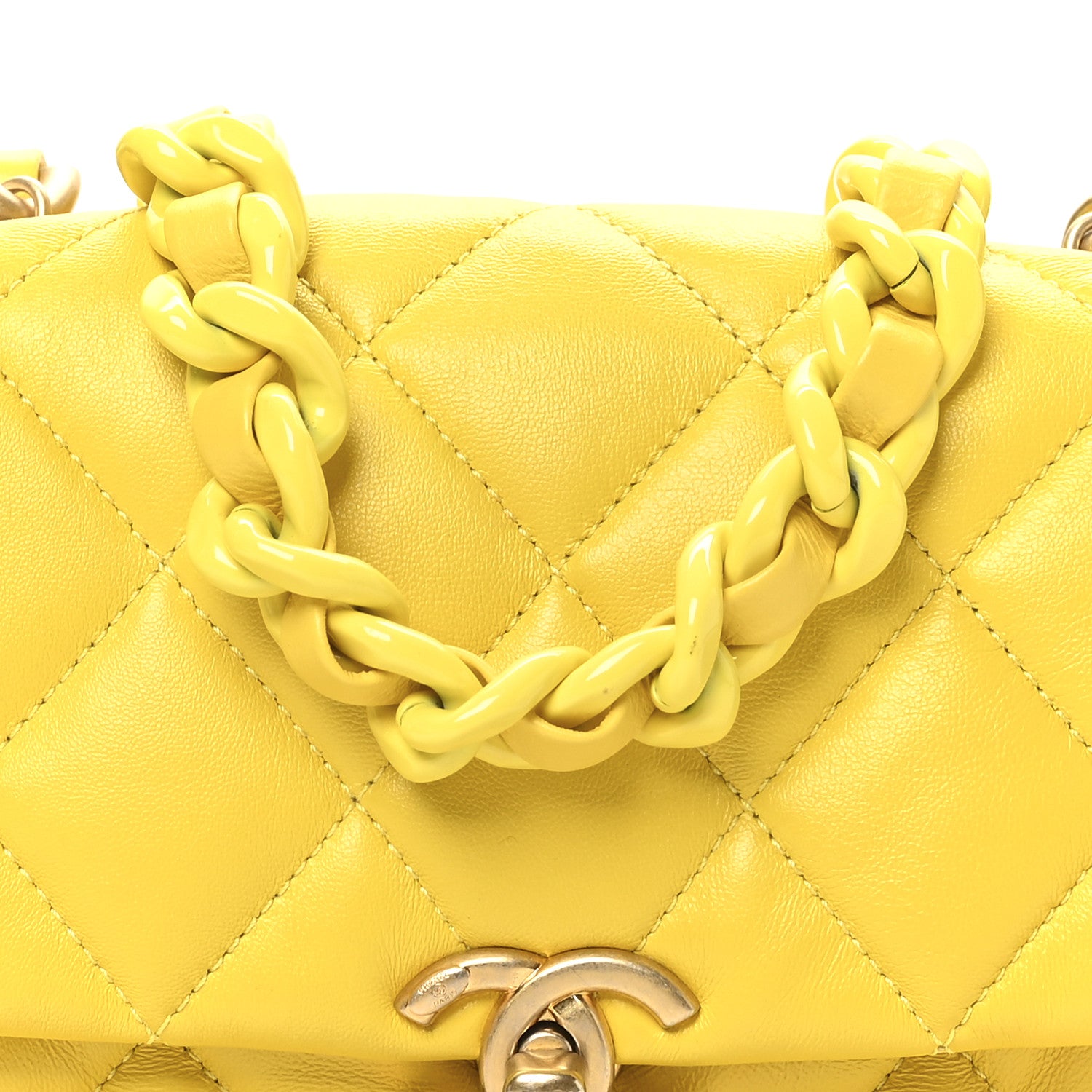 Chanel Lambskin Quilted Mini Lacquered Chain Flap Yellow 8 of 10