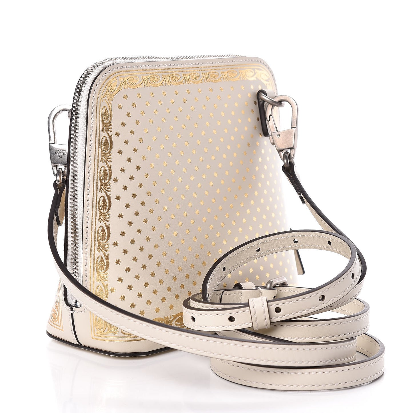 X SEGA Calfskin GUCCY Stars Mini Dome Shoulder Bag Mystic White Gold