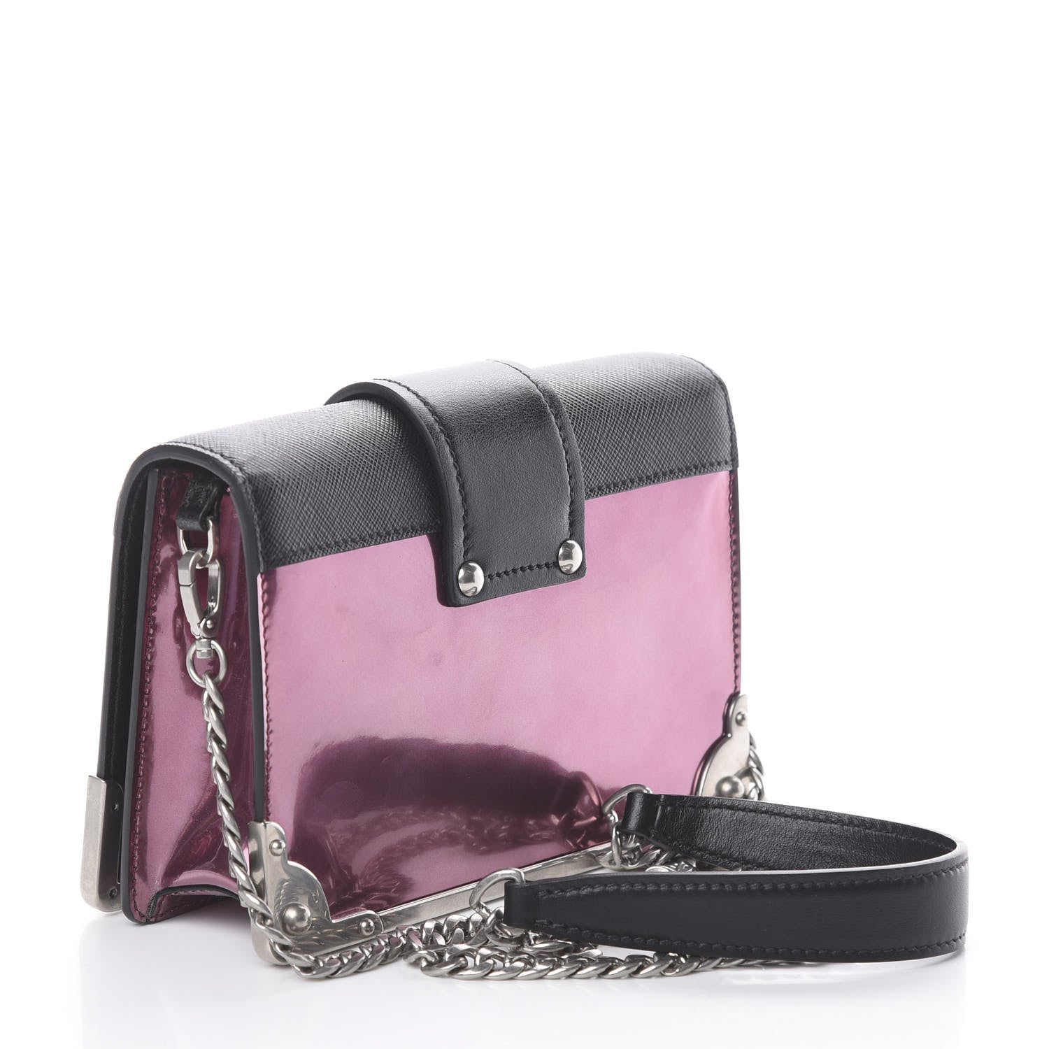 Prada Metallic Vitello Saffiano Cahier Bag Ferro Black 2 of 7
