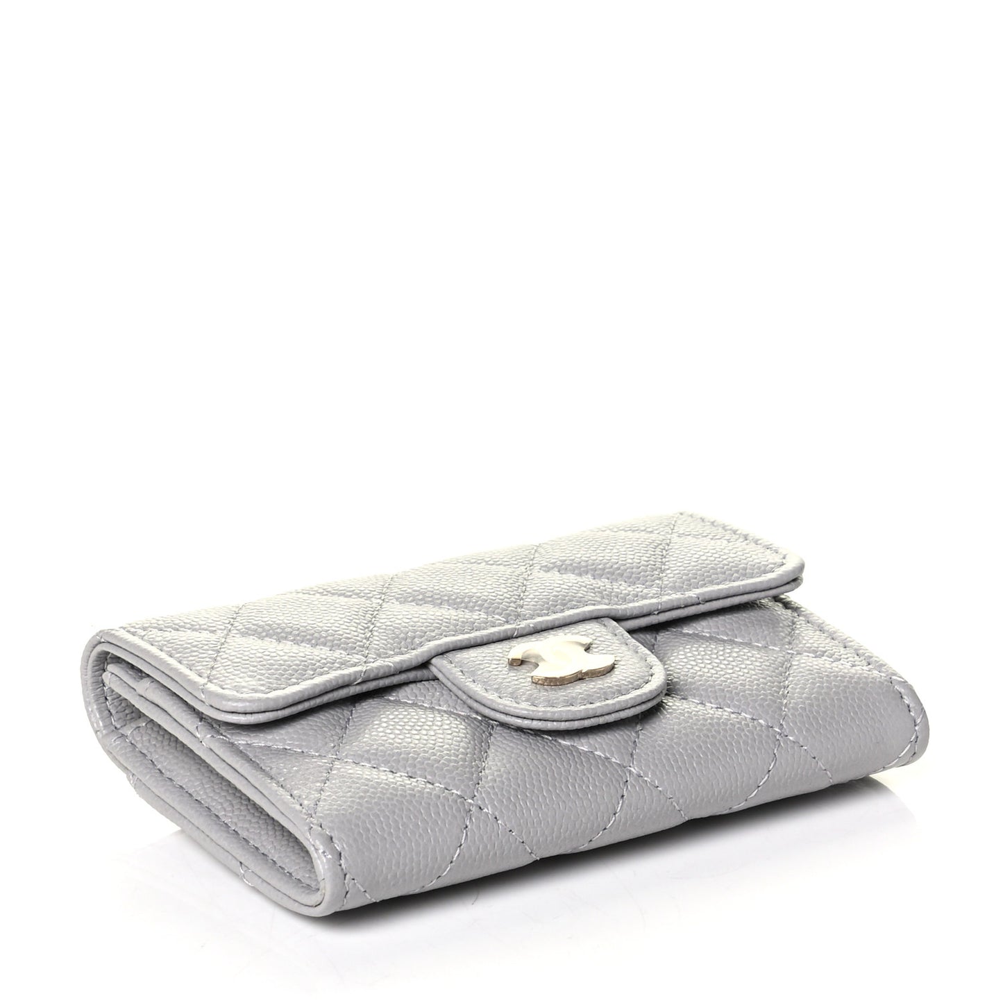 Caviar Quilted Flap Card Holder Wallet Grey