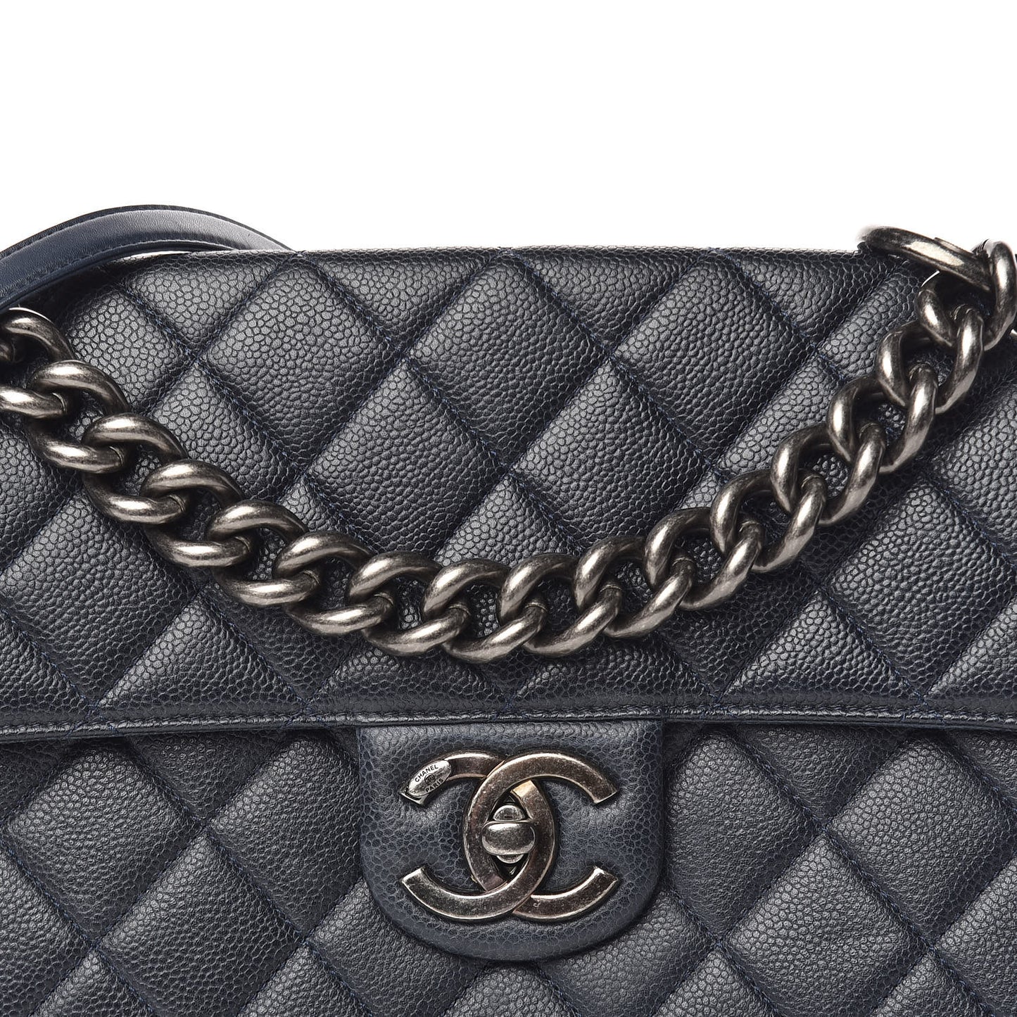 Caviar Quilted Large Retro Class Flap Dark Navy Blue