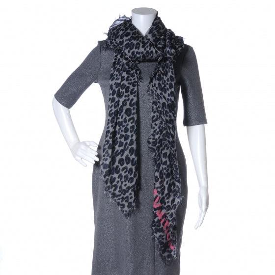 Louis Vuitton Cashmere Silk Leopard Stole Blue 3 of 6