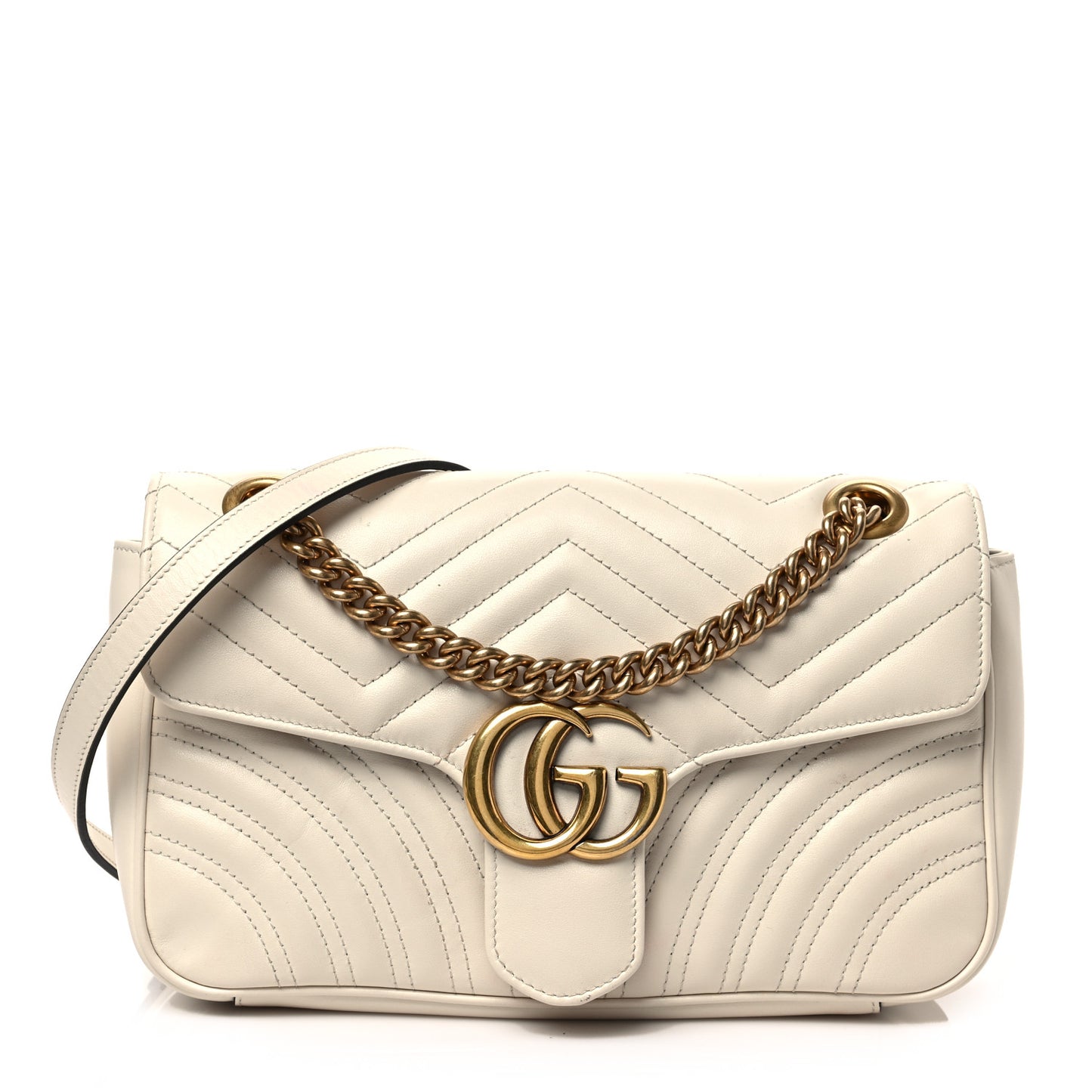 Calfskin Matelasse Small GG Marmont Shoulder Bag White