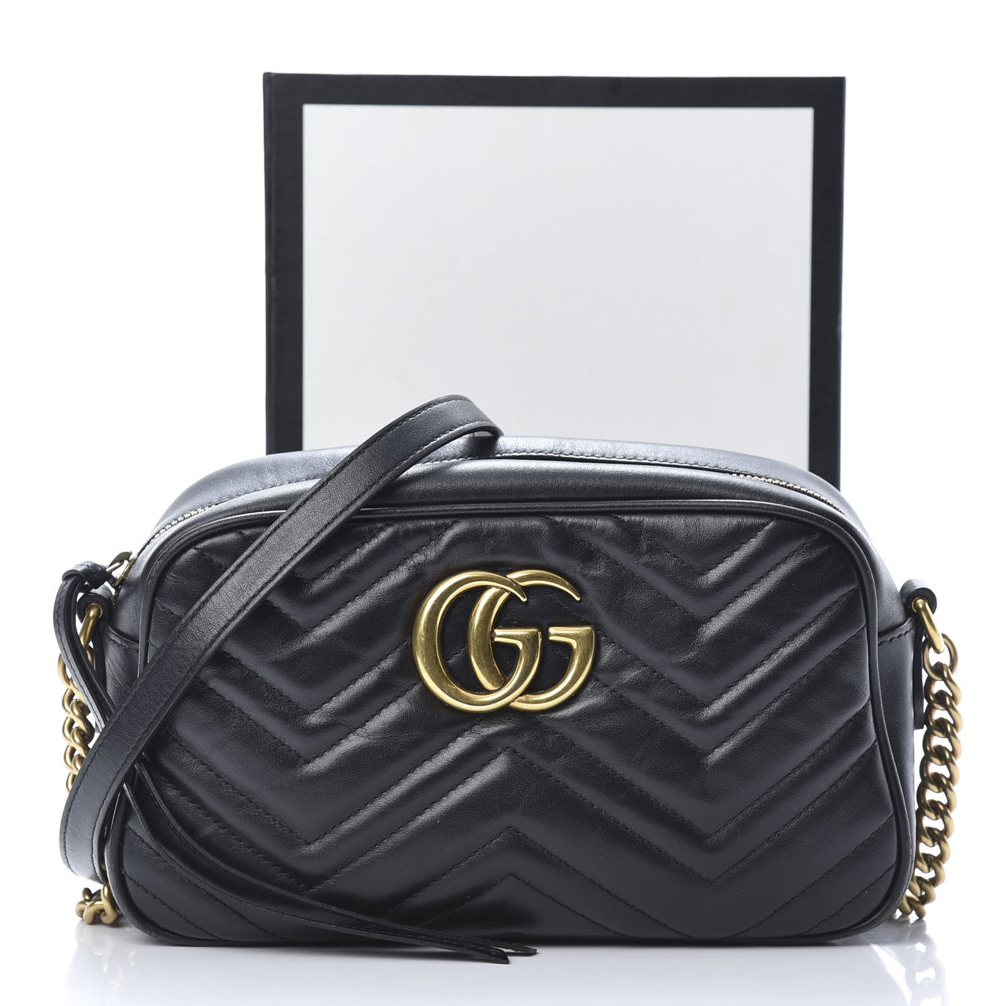Calfskin Matelasse Small GG Marmont Chain Shoulder Bag Black