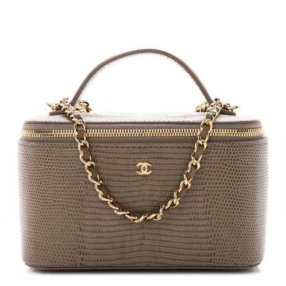 Chanel Calfskin Lizard Embossed Top Handle Vanity With Chain Dark Khaki 1 of 11