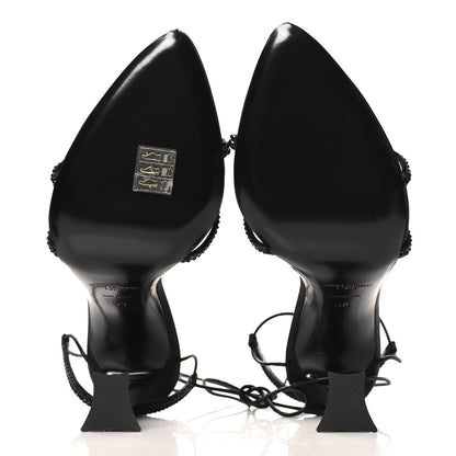 Saint Laurent Satin Strass Gippy 110 Sevilla Ankle Strap Sandals 39 Black 6 of 11