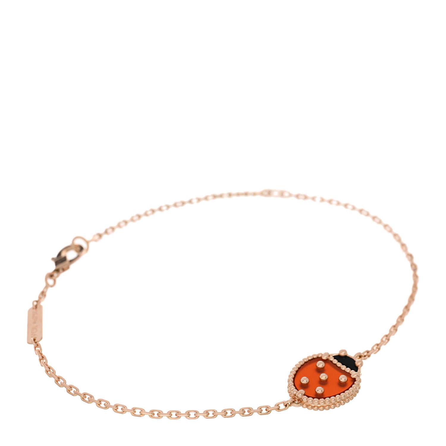 Van Cleef & Arpels 18K Rose Gold Carnelian Onyx Lucky Spring Closed Wing Ladybug Bracelet 1 of 3