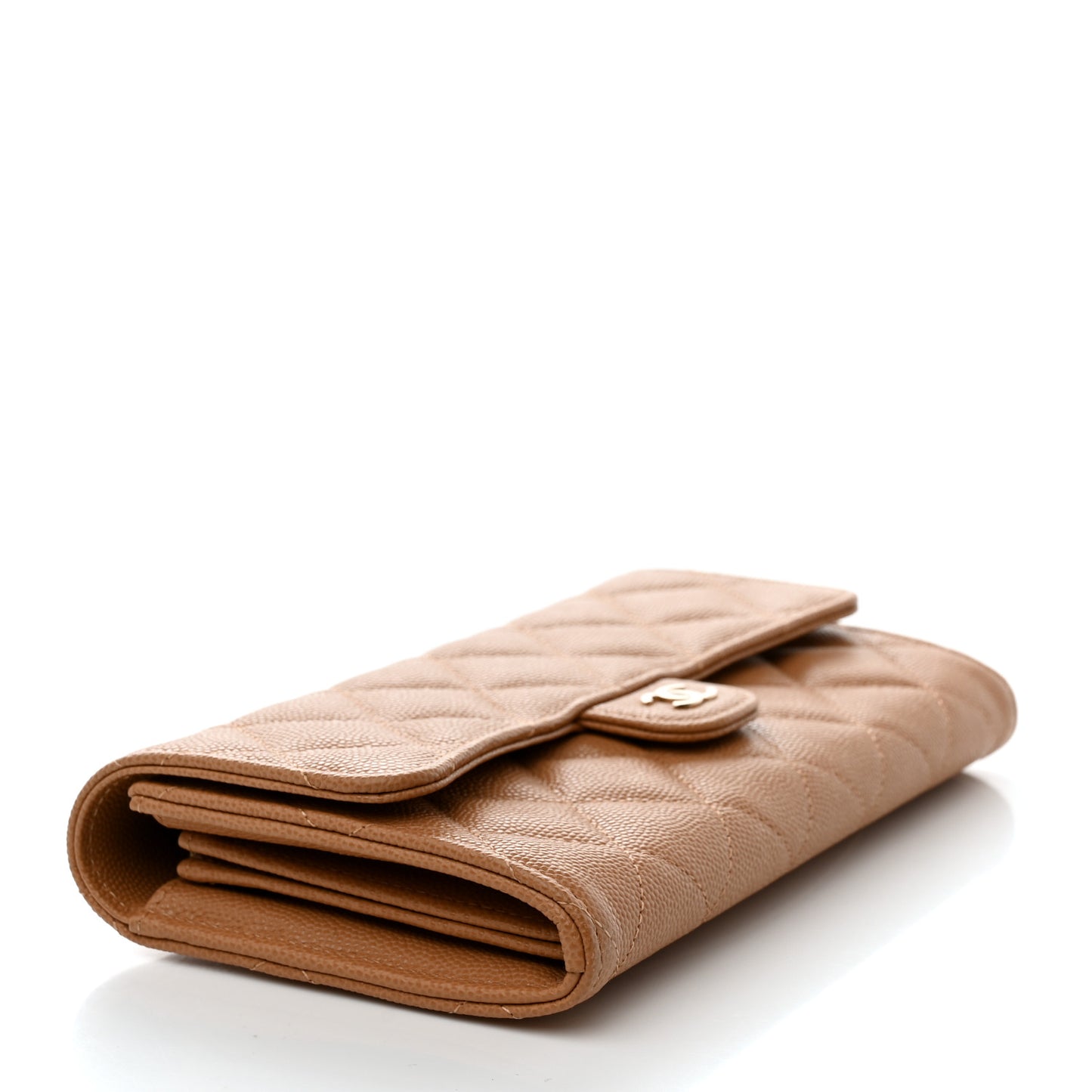 Caviar Quilted Large Gusset Flap Wallet Beige