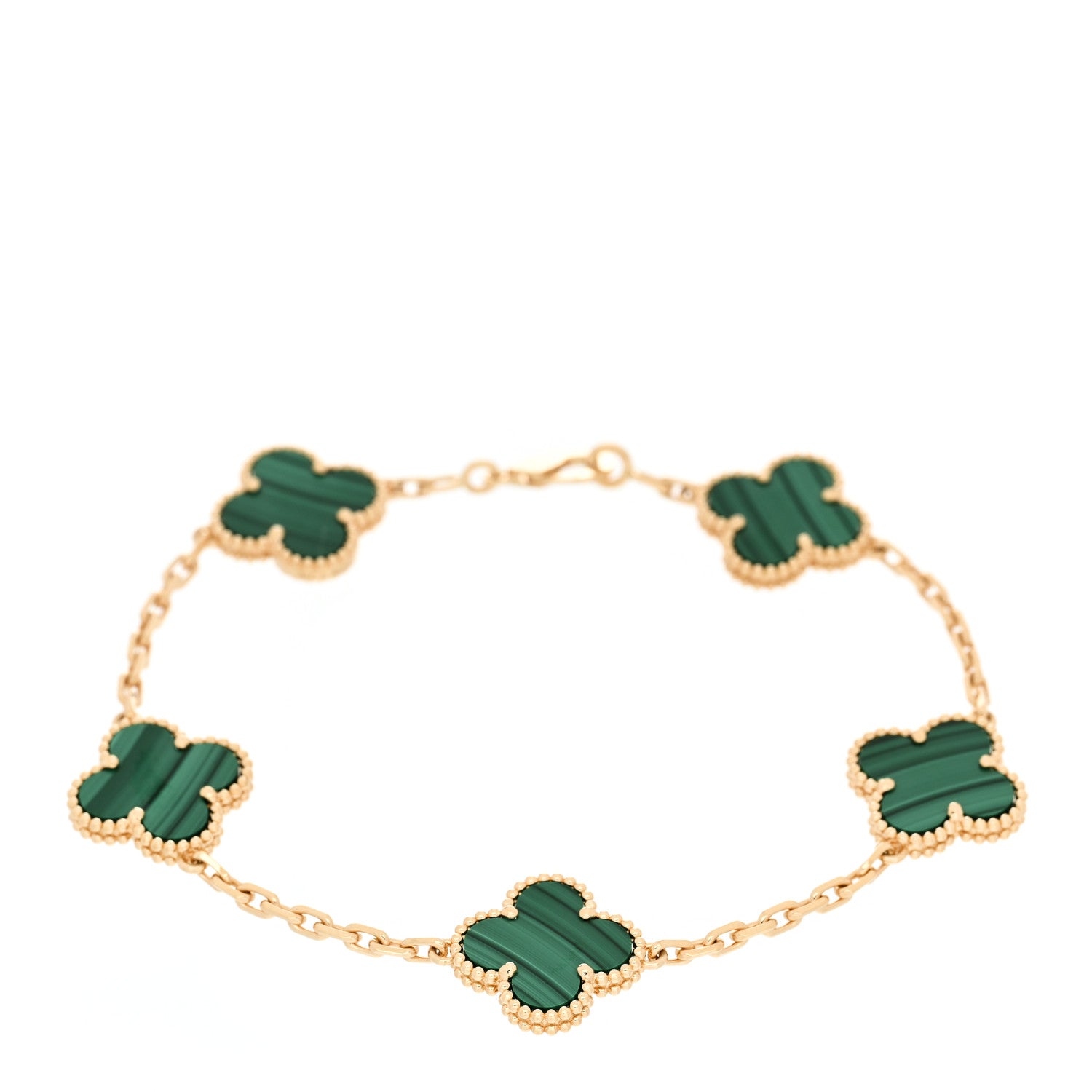 Van Cleef & Arpels 18K Yellow Gold Malachite 5 Motifs Vintage Alhambra Bracelet 1 of 5