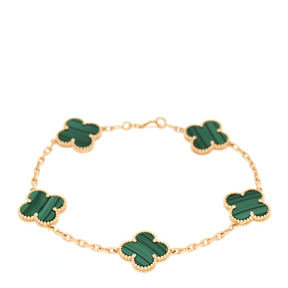 Van Cleef & Arpels 18K Yellow Gold Malachite 5 Motifs Vintage Alhambra Bracelet 1 of 5