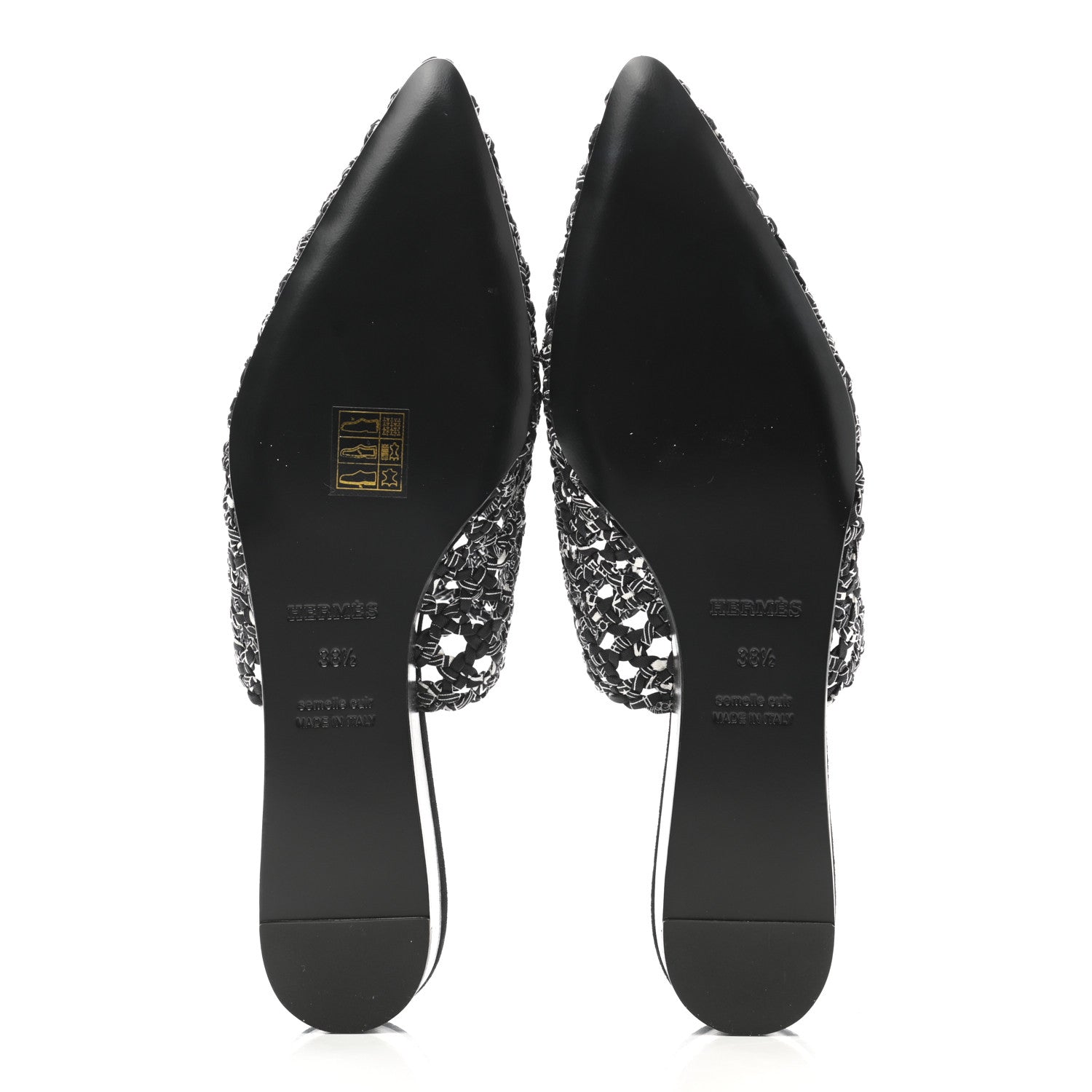 Hermes Silk Toscane Tressee Astrologie Print Mules 38.5 Black White 5 of 8