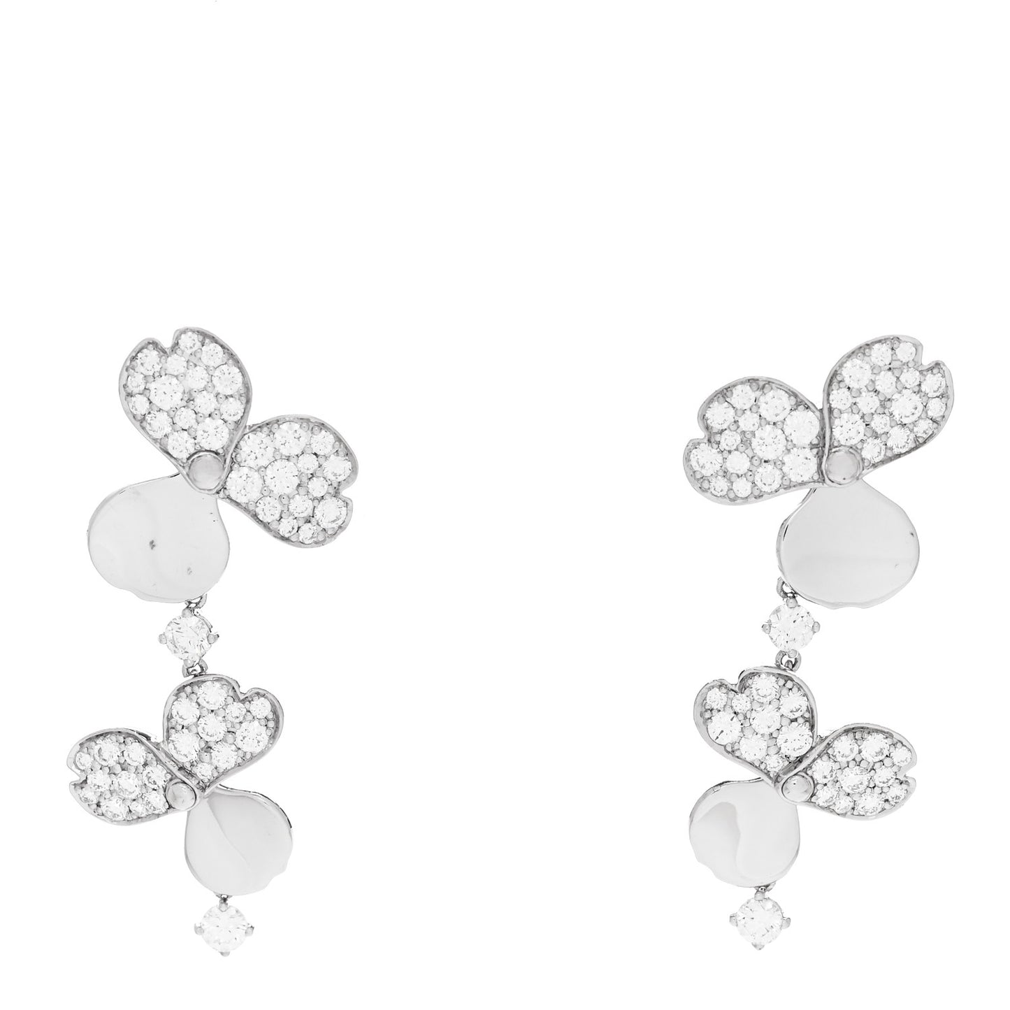 Platinum Diamond Paper Flowers Cluster Drop Earrings