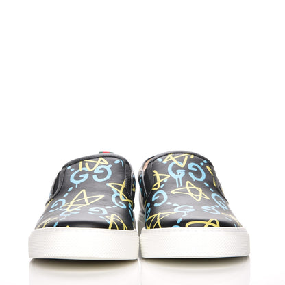 Gucci Calfskin GucciGhost Print Mens Dublin Slip On Sneakers 41 Black New Acquamarine 2 of 8