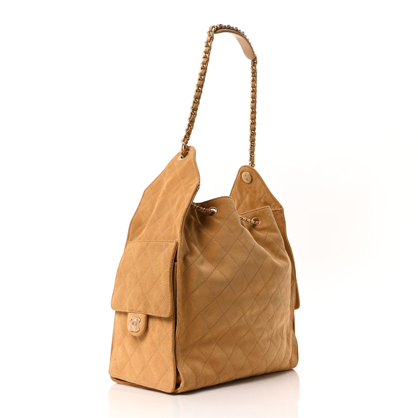 Suede Quilted Medium Chanel 25 Handbag Beige
