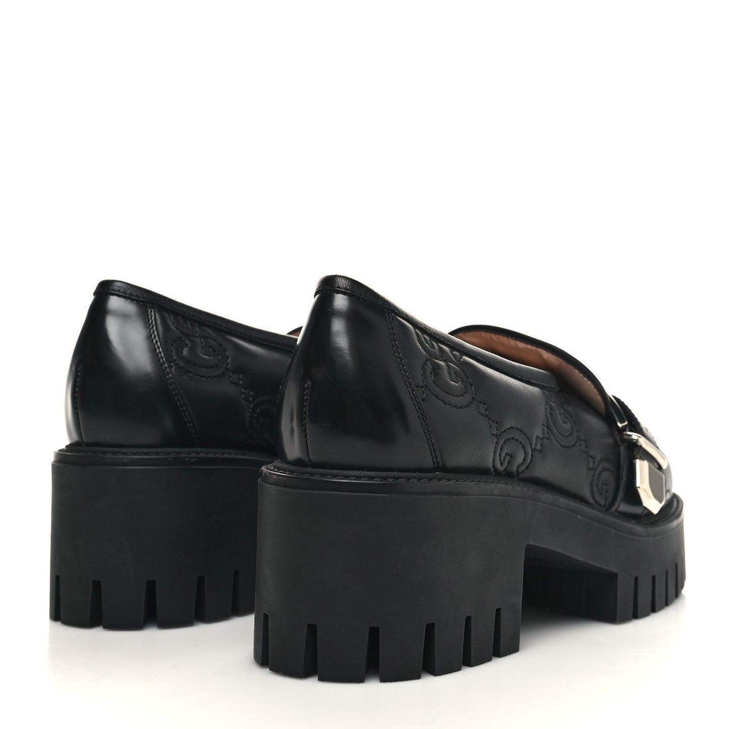 Nappa Cordovan Lux GG Matelasse Buckled Platform Lug Sole 60mm Loafers 38 Black