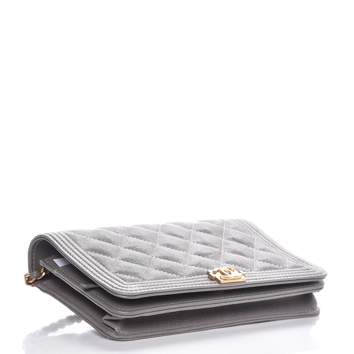 Caviar Quilted Boy Wallet On Chain WOC Grey