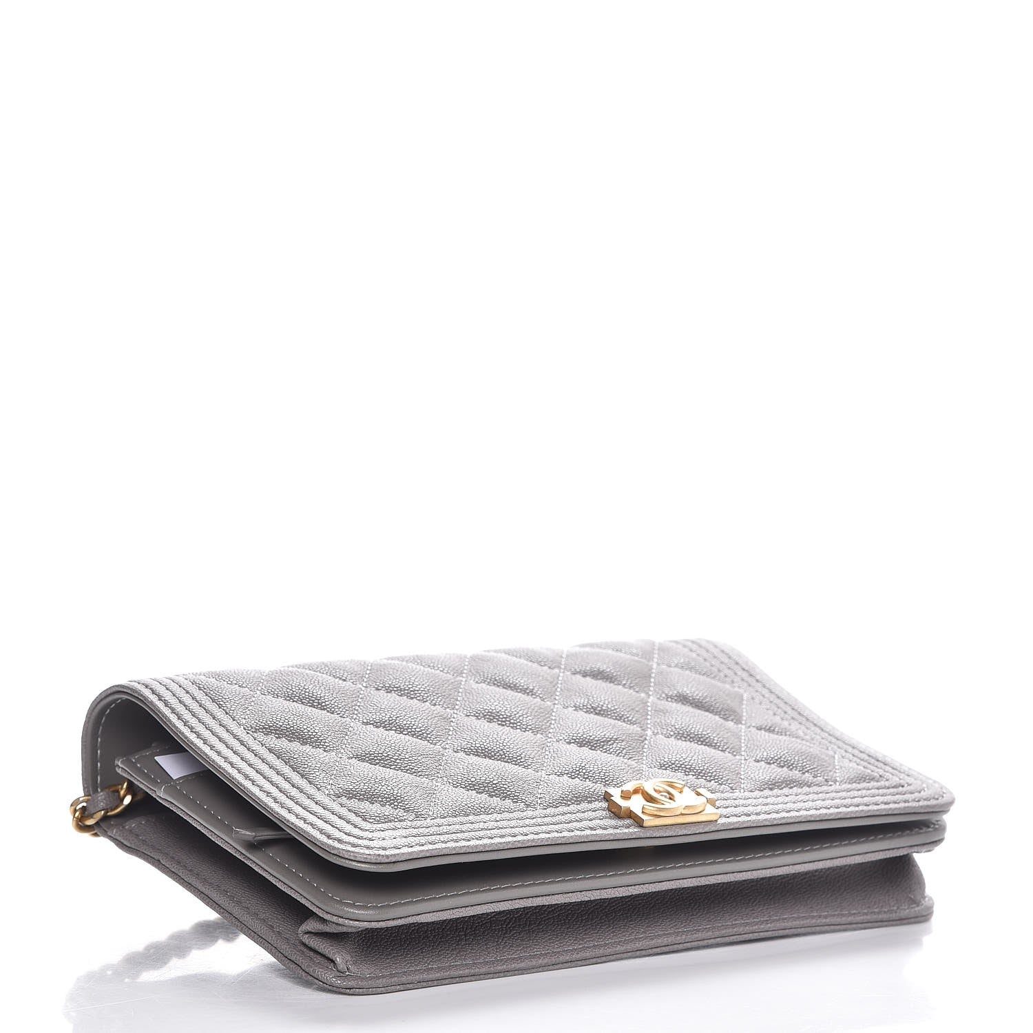 Chanel Caviar Quilted Boy Wallet On Chain WOC Grey 4 of 10
