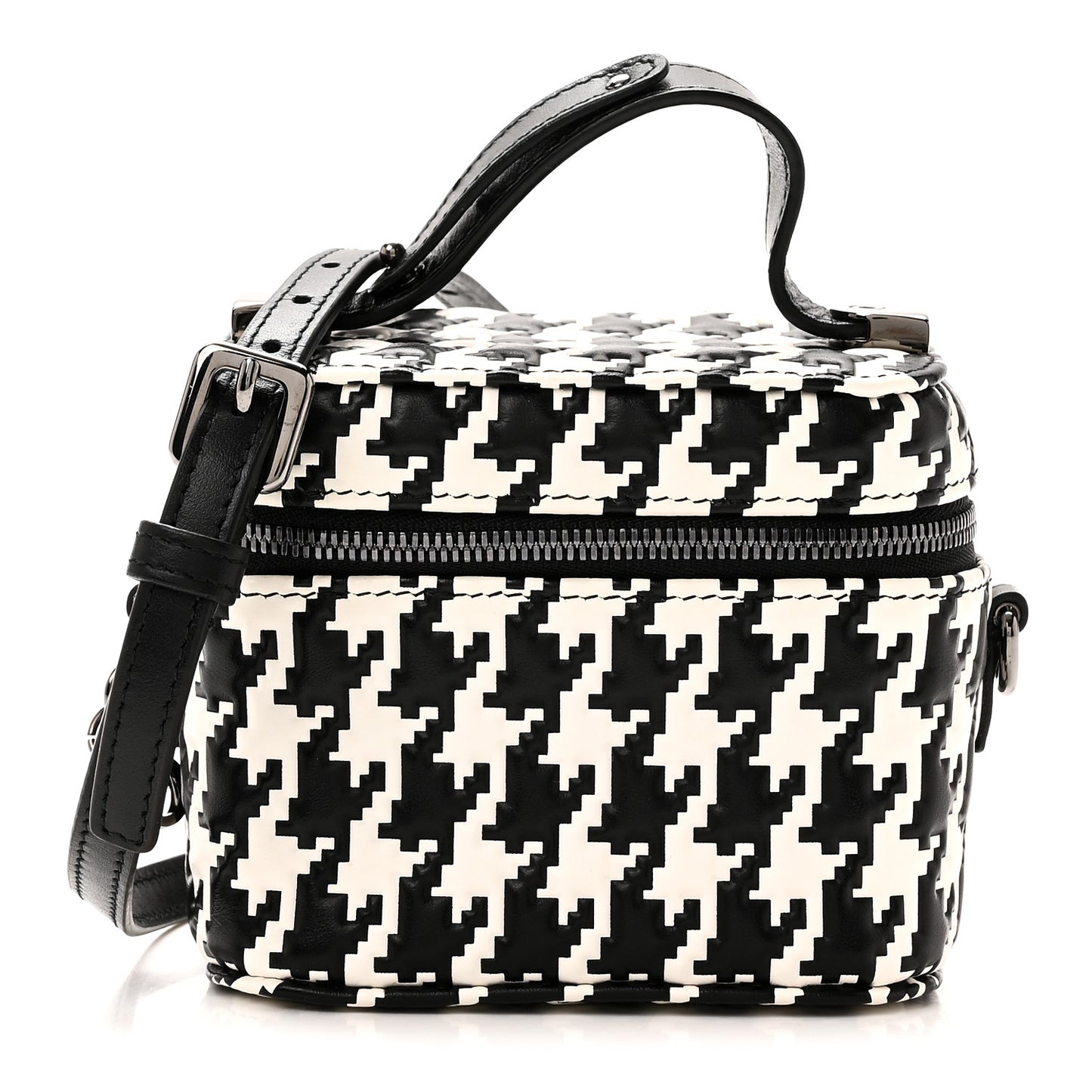 Calfskin Macro Houndstooth Embossed Micro Lady Dior Vanity Case Black White