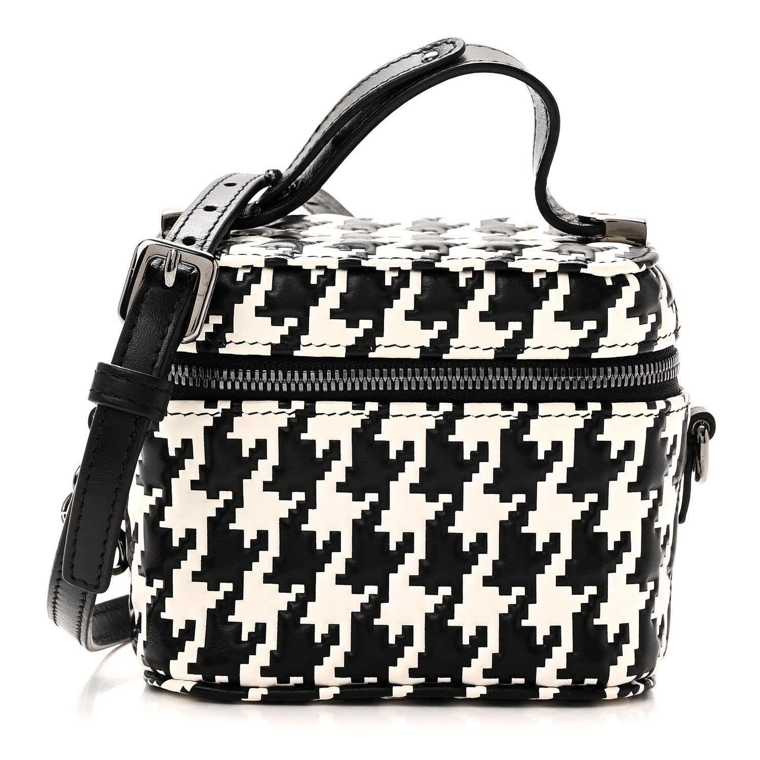 Christian Dior Calfskin Macro Houndstooth Embossed Micro Lady Dior Vanity Case Black White 1 of 9