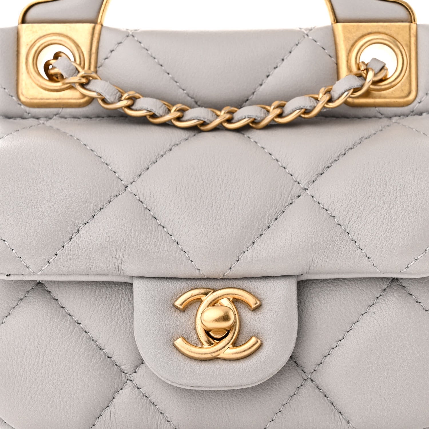 Chanel Calfskin Quilted Lady Handle Flap Card Holder With Chain Grey 9 of 12