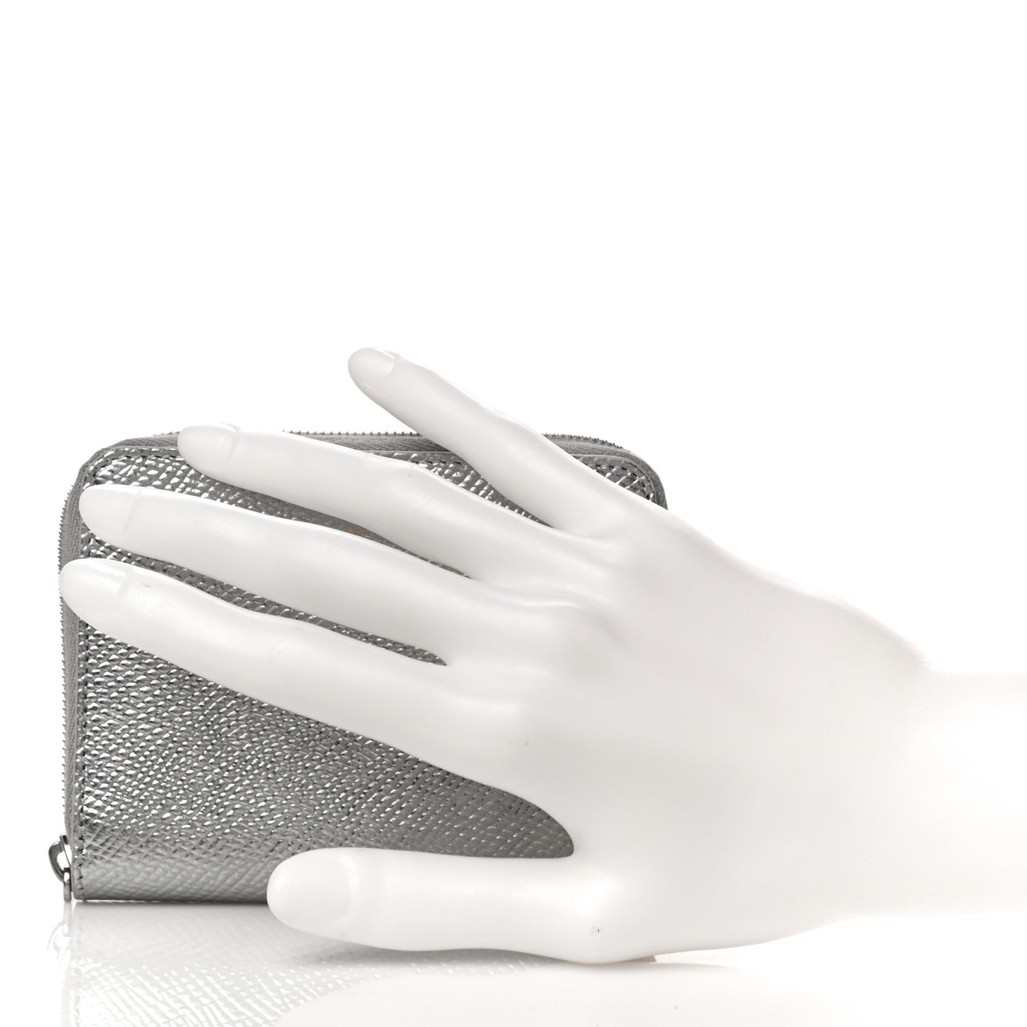 Laminated Grained Calfskin Zip Around Card Holder Wallet Silver