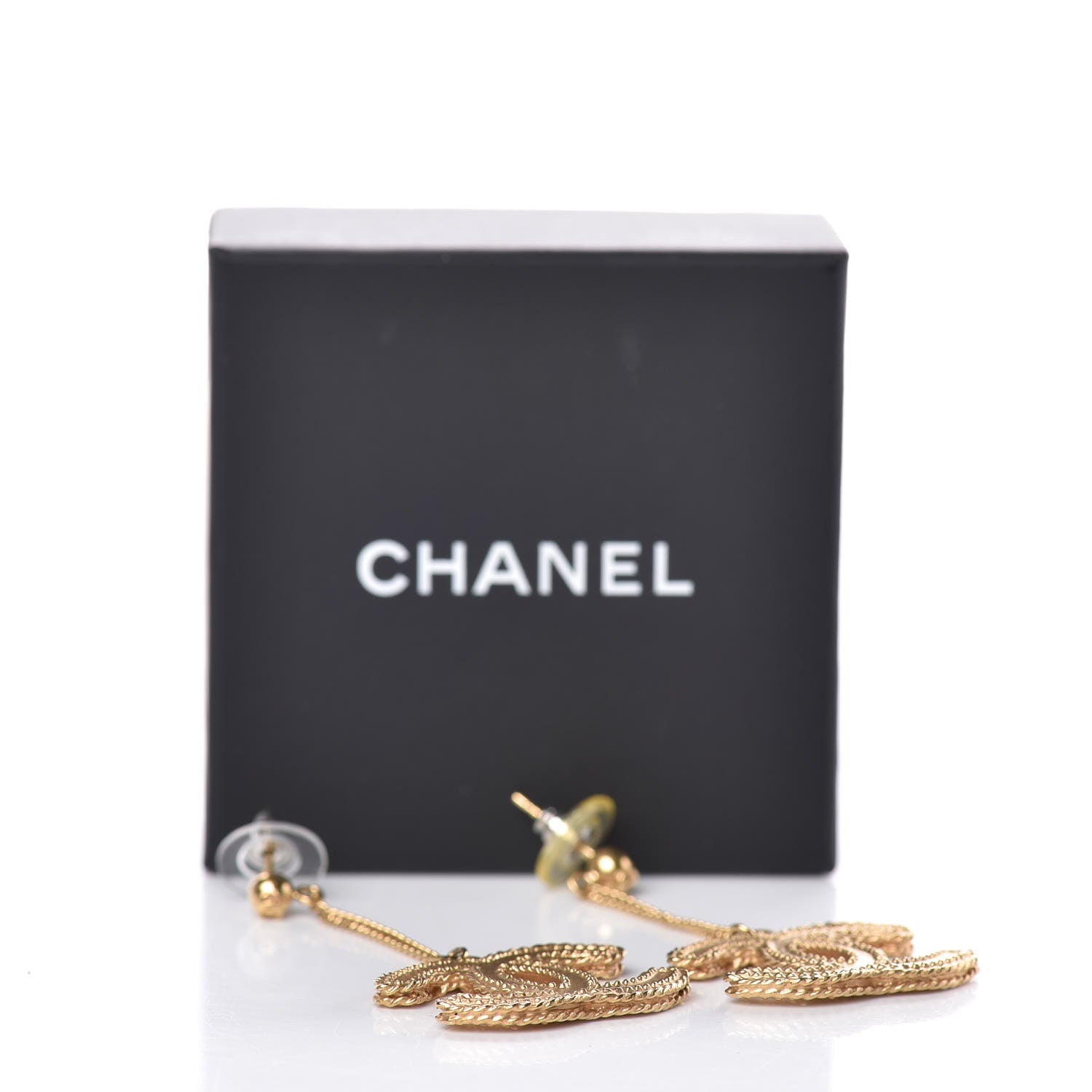 Chanel CC Drop Earrings Matte Gold 5 of 5