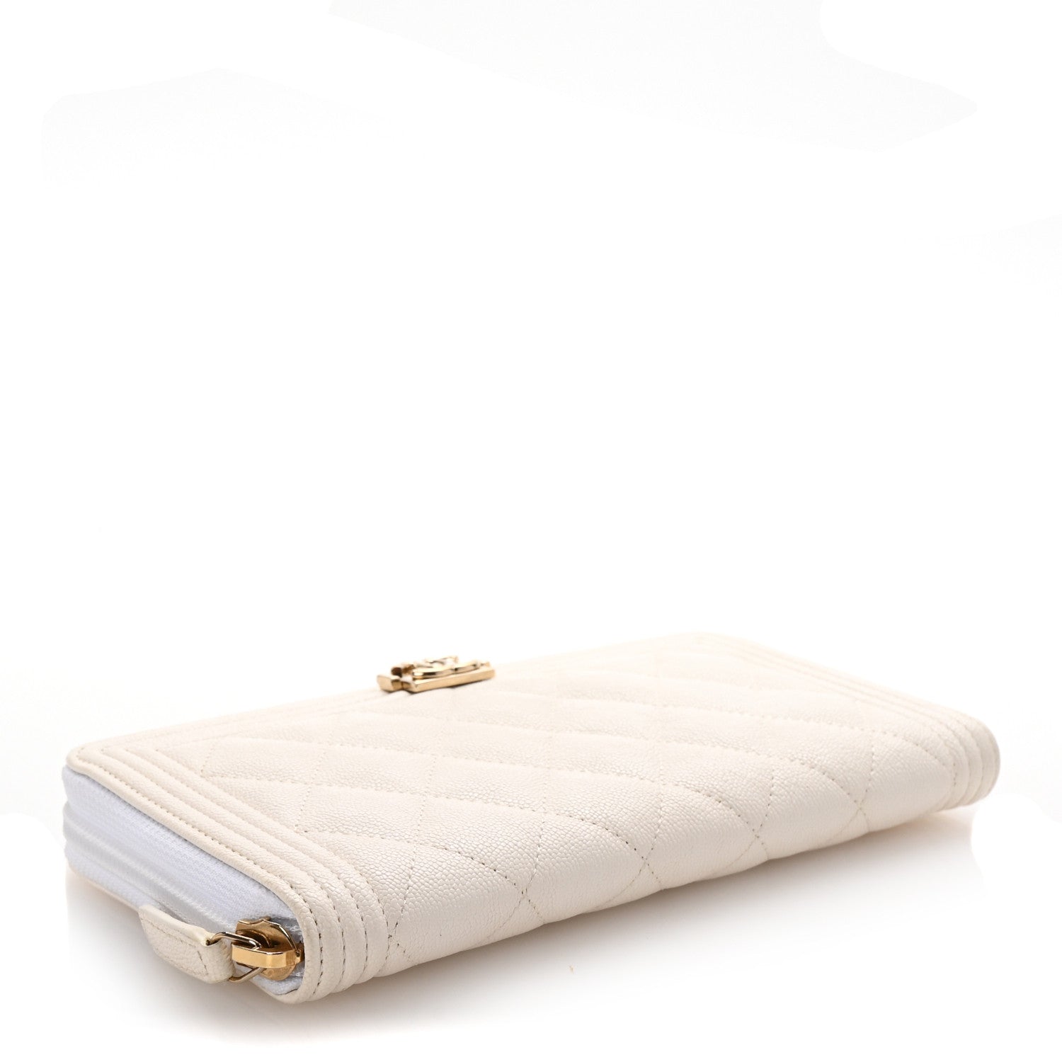 Chanel Caviar Quilted Boy Long Zip Around Wallet White 4 of 9