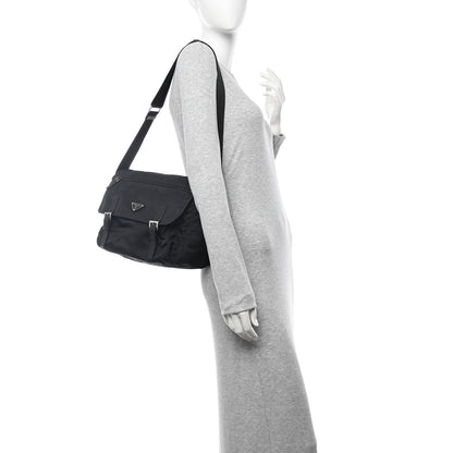 Prada Tessuto Nylon Saffiano Double Buckle Messenger Shoulder Bag Black 2 of 9
